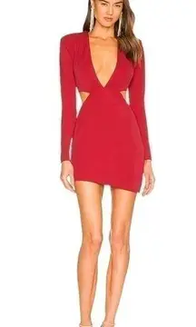 Michael Costello Beautrix Cut Out Long Sleeve Mini Dress in Red Size XS