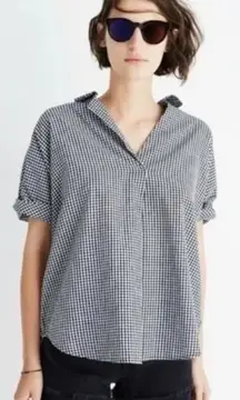 Madewell Gingham Split Back Button Up Short Sleeve Top Blouse Size Small