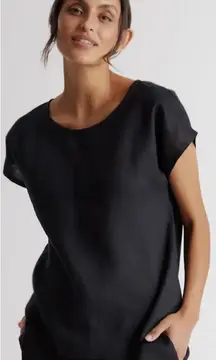 Quince Womens Black 100% European Linen Short Sleeve Relaxed Fit Pajama Top M