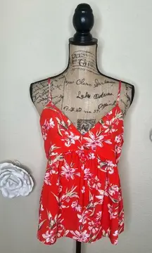 NTM: Naked Zebra NWT Spaghetti Strap Reddish Orange Floral Tank Top Sz M