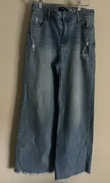 BCBGeneration High Rise Wide Leg Jeans Distressed Frayed Hem