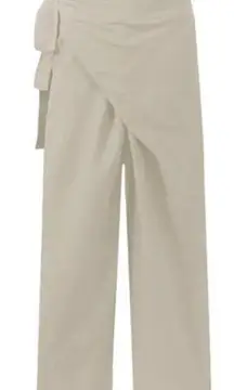 Celmia Wrap Front Wide Leg Pants Beige Breathable Cotton   Size Large  