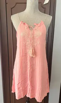 Light Pink Embroidered Peasant Mini Dress