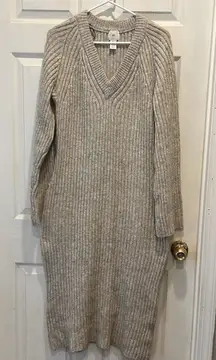 H&M Rib Knit Long Sleeve Sweater Dress‎ Wool Blend Marled Light Taupe Size Large