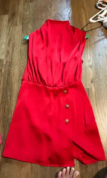 Red Cowl neck Button  Romper