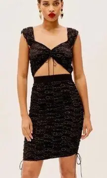 for love and lemons black gold lace sheer cutout ruched joanna dress