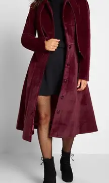 Modcloth x Collectif Luxury Lena Red Burgundy Velvet 50s Style Coat US 18 UK 22