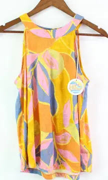 C&C California High Neck Sleeveless Floral‎ Linen Top M