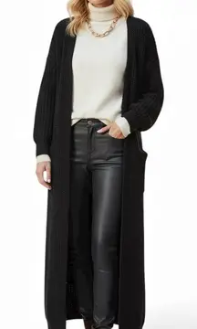NWT Hers & Mine Duster Cardigan Womens S Black Open Front Chore Pockets Longline