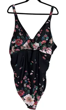 NWT Bloomchic Black Floral Ruched Torso One Piece Swimsuit - Size 22/24