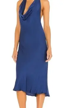 NWT Young Fabulous‎ & Broke Rebel Satin Halter Dress in Jewel Blue Size Medium
