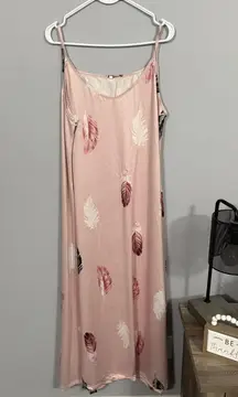 Unbranded Feather Print Pale Pink Sleeveless Long Midi Dress Women's Size XXL