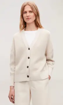 COS Cotton Mouline-knit Cream Cardigan Small Classic Minimalist Effortless Chic