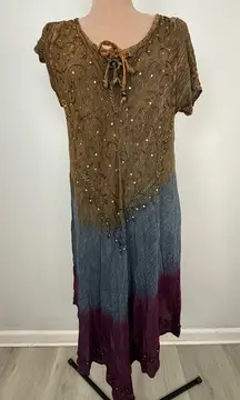 Chic Bohemian Midi Dress with Beaded Accents