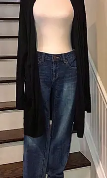 ANN TAYLOR Ladder Stitch Detail Flat Knit Open Black Cardigan Sz 2XL