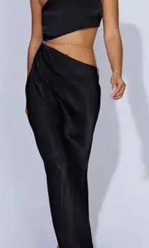 Meshki Black Clementine One Shoulder Maxi Dress Satin Draped Women’s Size L