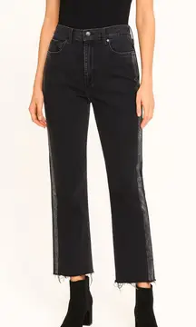 La Vie Rebecca Taylor Glitter Stripe Jeans Flare Fringe Hem Black Womens Size 29