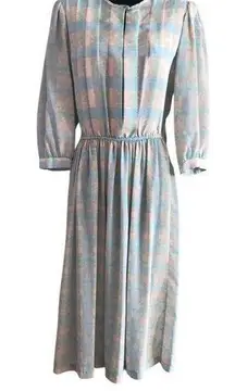 Vintage Jonathan Martin Dress, 1980s Light Blue Plaid Casual Dress Size Medium