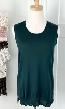 Akris Punto Wool Knit Tank Top Dark Green Sz 10 Sleeveless Stretch