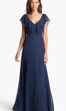 Jenny Yoo • Cecilia navy bridesmaid dress ruffled chiffon gown maxi formal