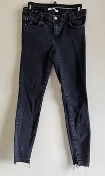 ZARA TRAFALUC DENIM DARK WASH SKINNY JEANS RAW HEM‎ WOMENS SIZE 8