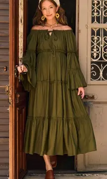 Earthbound Forest Green Peasant Dress 