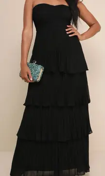 Lulus Seriously Sensational Strapless Tiered Maxi Dress Size XL Black NWT Glam