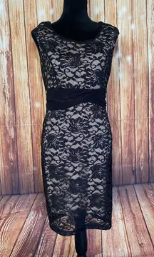 La  Women Sleeveless Scoop Neck Lined Lace Overlay Cocktail Dress Sz Large