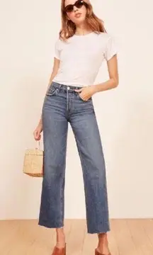 Reformation Fawcett High Rise Wide Leg Crop Denim Jeans in Celtic Wash