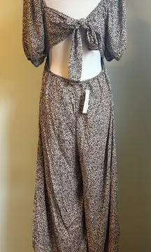 Mi ami Leopard Cutout Back jumpsuit boho animal whimsi Y2K Flowy leopard print