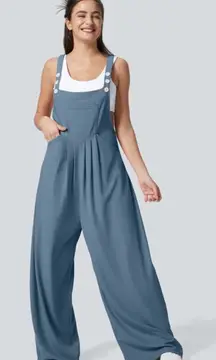 HALARA Adjustable Strap Button Pocket Waffle Knit Casual Wide Leg Overalls