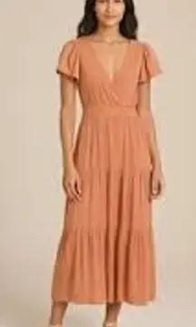 JOIE Tiered Midi Dress w Flutter Sleeves FEMININE ROMANTIC Size XS Waist Tie