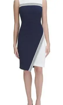 Tommy Hilfiger Scuba Crepe Colorblock Asymmetric Hem Sheath Dress