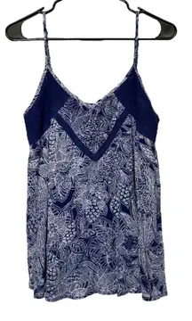Allison Joy Blue & White Floral Print Sleeveless Tank‎ Top Size S