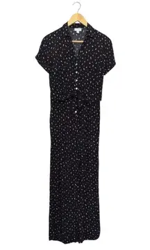J. Jill Tie Front Floral Jumpsuit Short Sleeve Button Down Womens XSmall Black