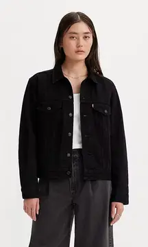 Levi's Premium Ex-Boyfriend Trucker Jacket Denim Size S Black