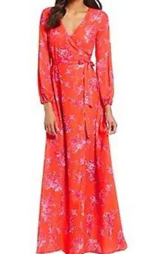 Gianni Bini NWT  red and pink bright long sleeve maxi wrap dress size large