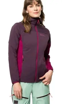 Jack Wolfskin Womens Color Block Purple Hooded Zip-up Wind Breaker Jacket Small