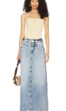 We The Free Womens Maxi Skirt Come As You Are Denim Frayed Hem Medium Wash 6