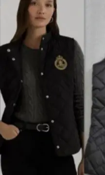 Lauren Ralph Lauren Women's Crest Patch Diamond Quilted‎ Vest New Size M Black