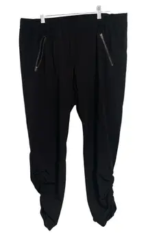 Athleta Aspire Ankle‎ Pants Womens Size 14 Black Zip Pocket Ruched Leg