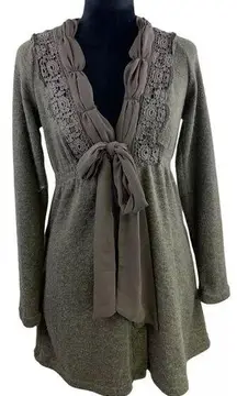 Anthropologie A’ Reve Angora Buttons & Bow Tunic Sweater Green - Size Medium