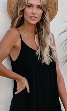 CARLY JEAN LOS ANGELES | Black Jumpsuit Wide Leg Cropped Linen Blend | Small