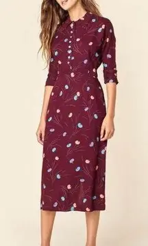 Christy Dawn  burgundy floral rare midi dress NEW