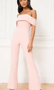 Aubrey Off Shoulder Jumpsuit in Blush