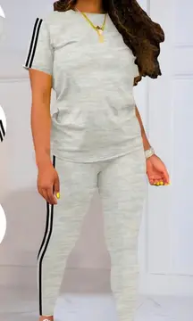 Shein 2X Heather Gray Lounge Set T-Shirt & Pants Black Stripe Tracksuit Womens #