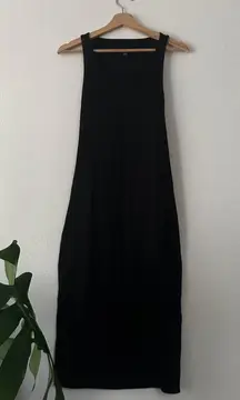 Open back black midi dress