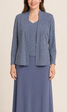 Alex Evenings 2-Piece Dress Set Blue Sparkle Jacket Maxi 16W Mother of the Bride