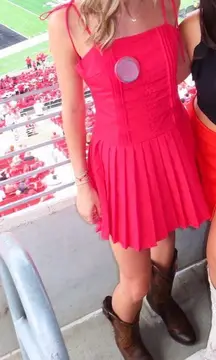 Boutique Red Pleated Mini Dress