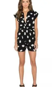 KATE SPADE Women's Black & White Daisy Dot Floral Button Front Romper Size 8
